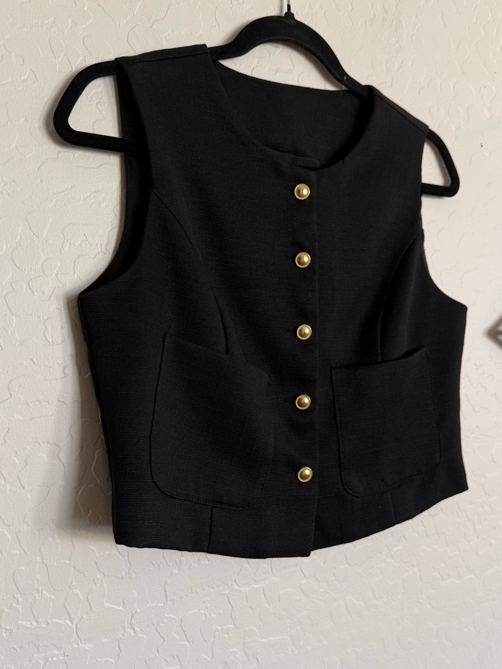 DAZY Black Crew Neck Tailored Vest Jacket Gold Buttons Medium - Picture 2 of 5